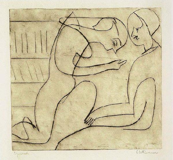Ernst Ludwig Kirchner Lovers in the bibliothek - etching France oil painting art
